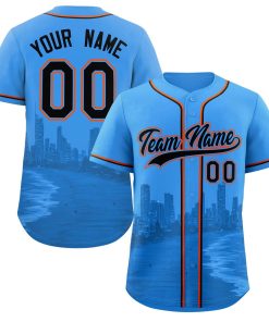 Custom Powder Blue Black-Powder Blue Miami City Connect Baseball Jersey