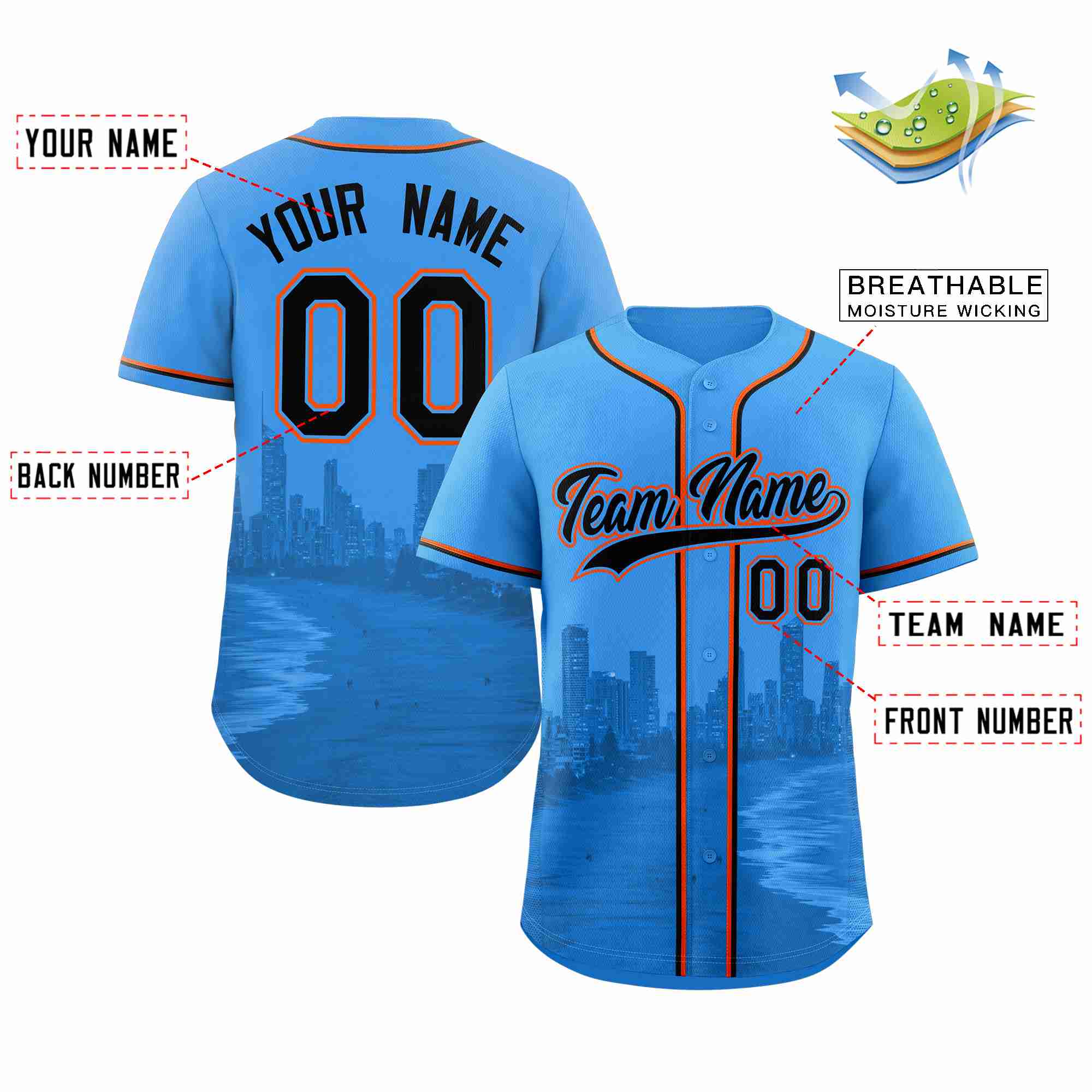 Custom Powder Blue Black-Powder Blue Miami City Connect Baseball Jersey - Image 2