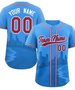 Custom Powder Blue Red-Powder Blue Miami City Connect Baseball Jersey