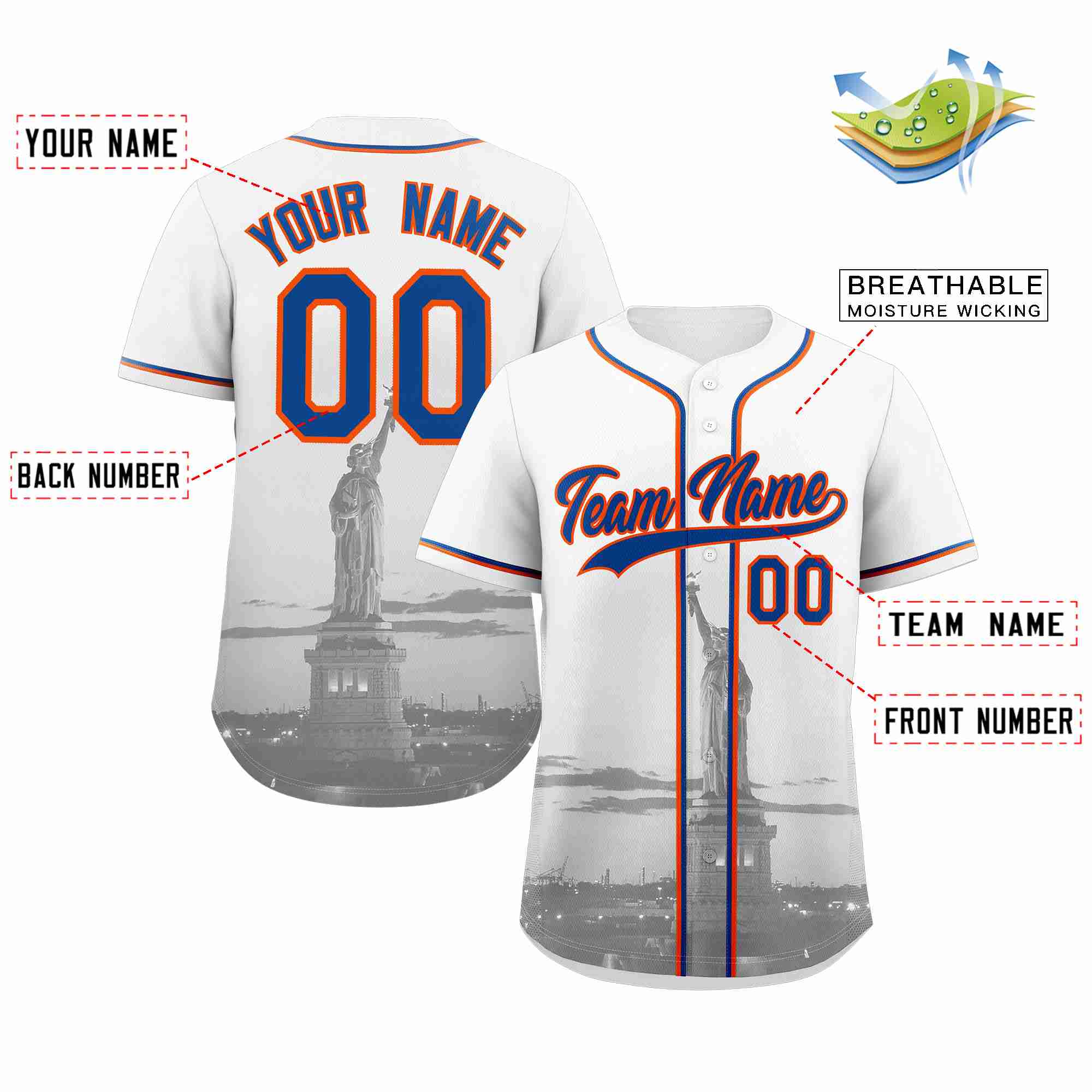 Custom White Royal-Orange New York City Connect Baseball Jersey - Image 2