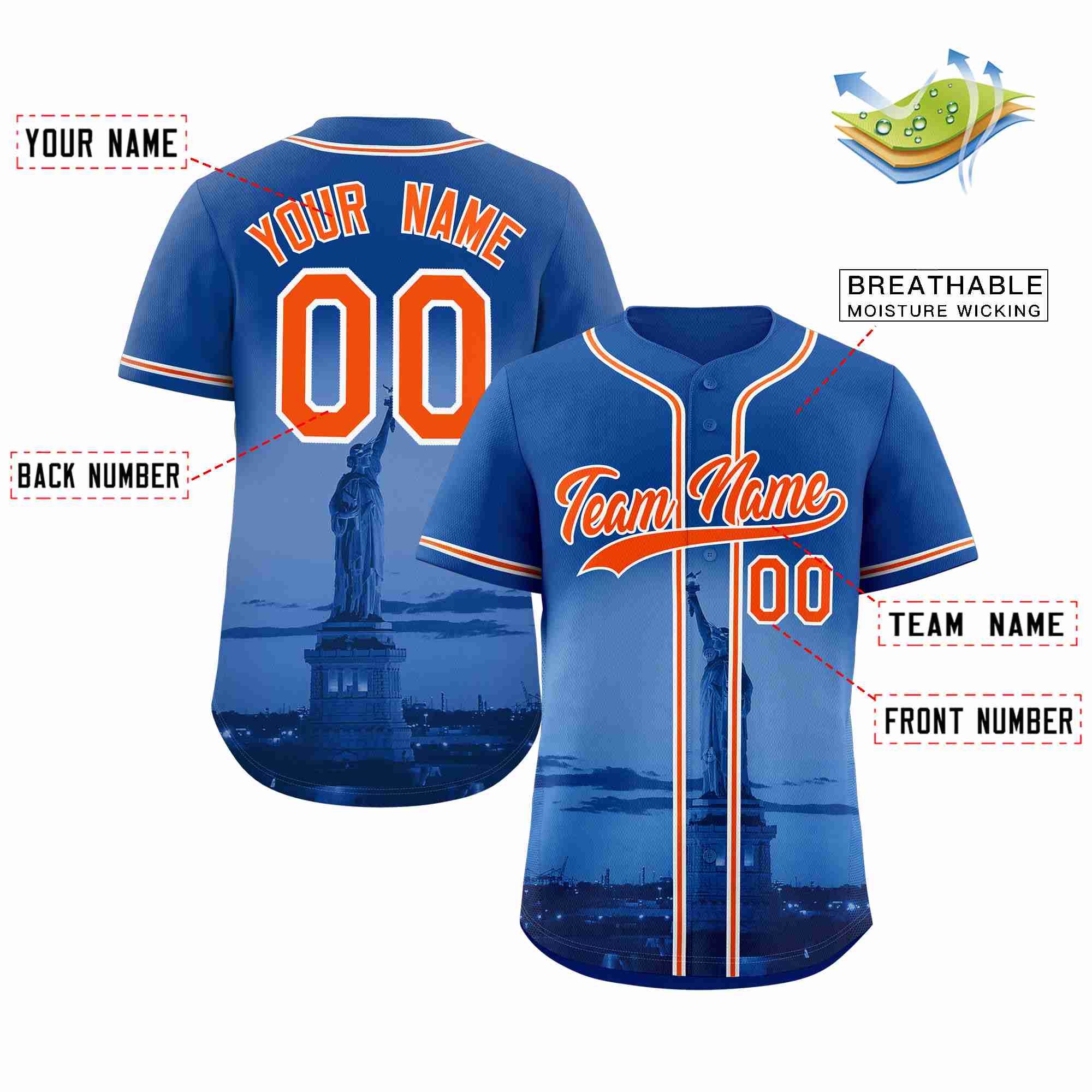 Custom Royal Orange-White New York City Connect Baseball Jersey - Image 2