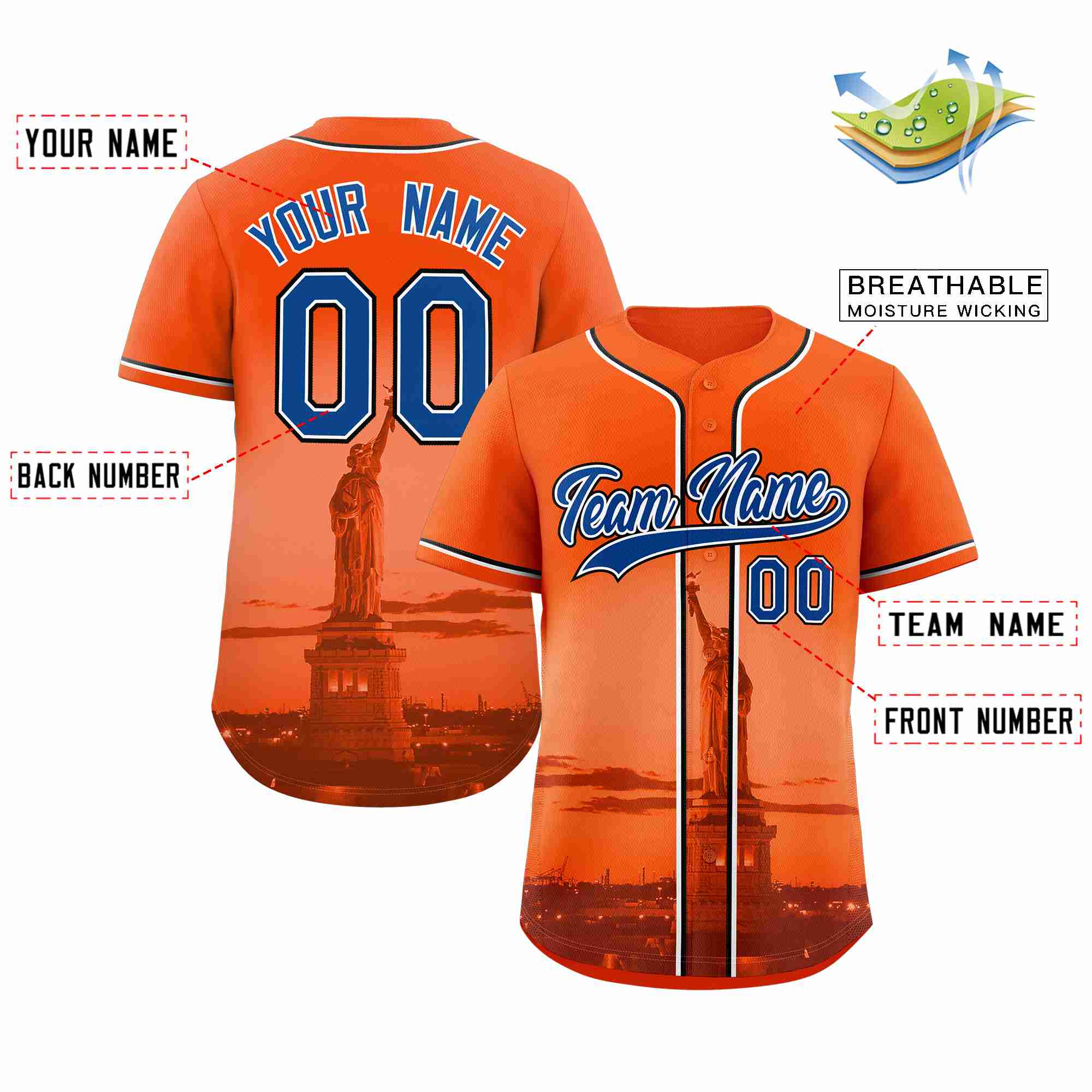 Custom Orange Royal-White New York City Connect Baseball Jersey - Image 2