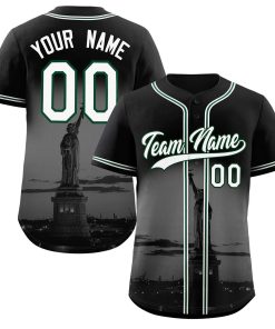 Custom Black White-Green New York City Connect Baseball Jersey
