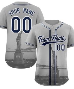Custom Gray Navy-White New York City Connect Baseball Jersey