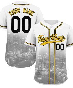 Custom White Yellow-Black Pittsburgh City Connect Baseball Jersey