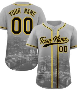 Custom Gray Black-Yellow Pittsburgh City Connect Baseball Jersey