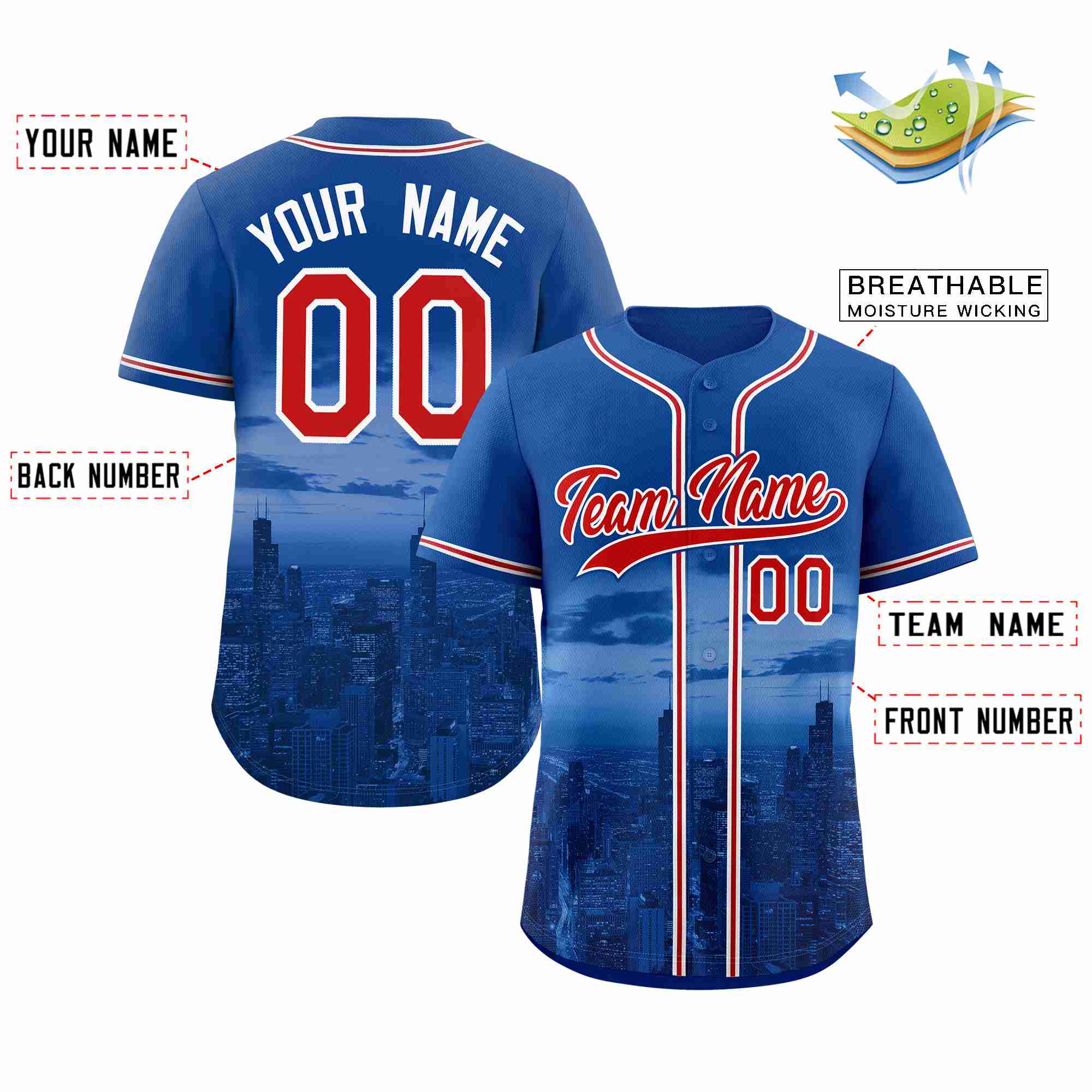 Custom Royal Red-White Chicago City Connect Baseball Jersey - Image 2