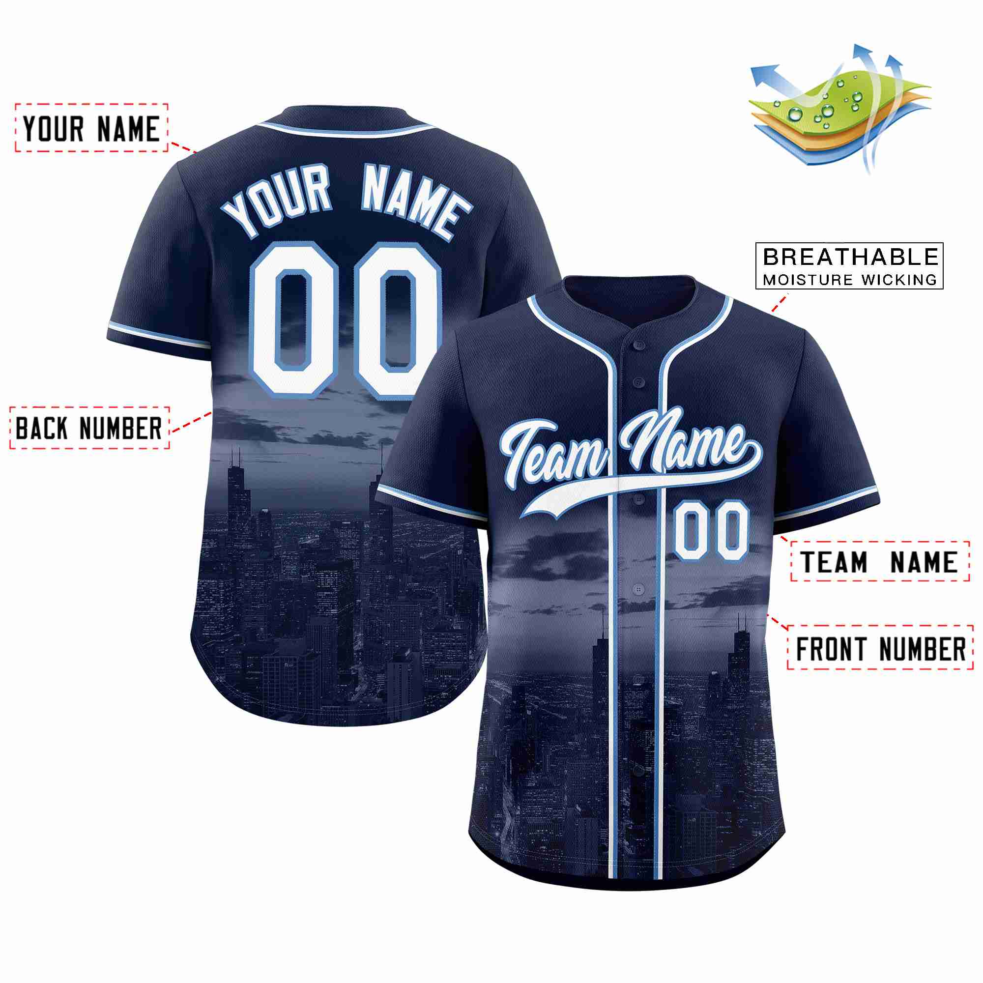 Custom Navy White-Light Blue Chicago City Connect Baseball Jersey - Image 2