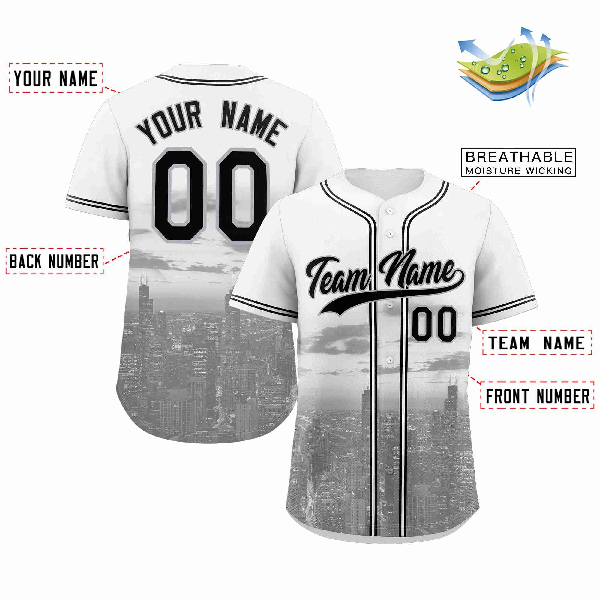 Custom White Black-Gray Chicago City Connect Baseball Jersey - Image 2