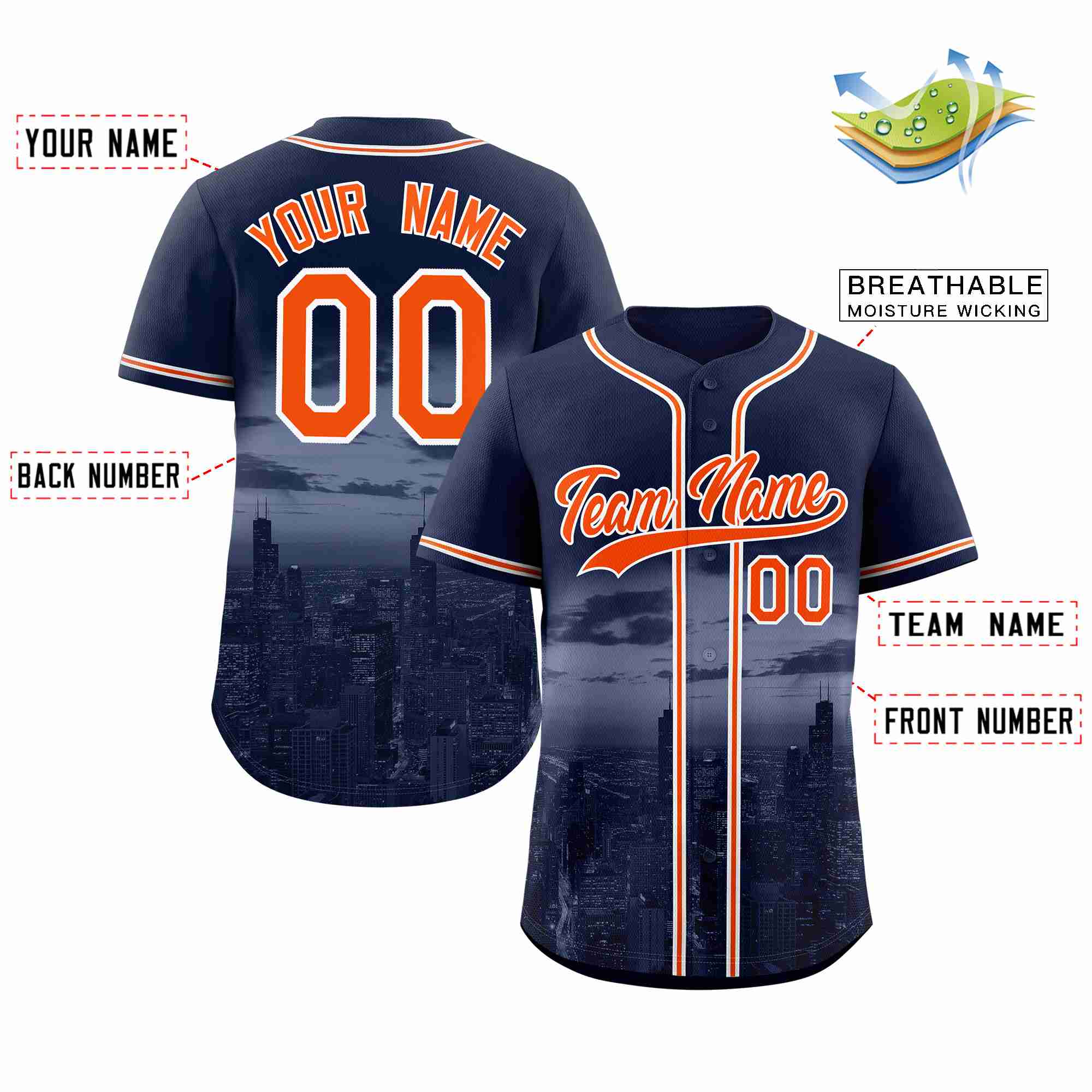 Custom Navy Orange-White Chicago City Connect Baseball Jersey - Image 2