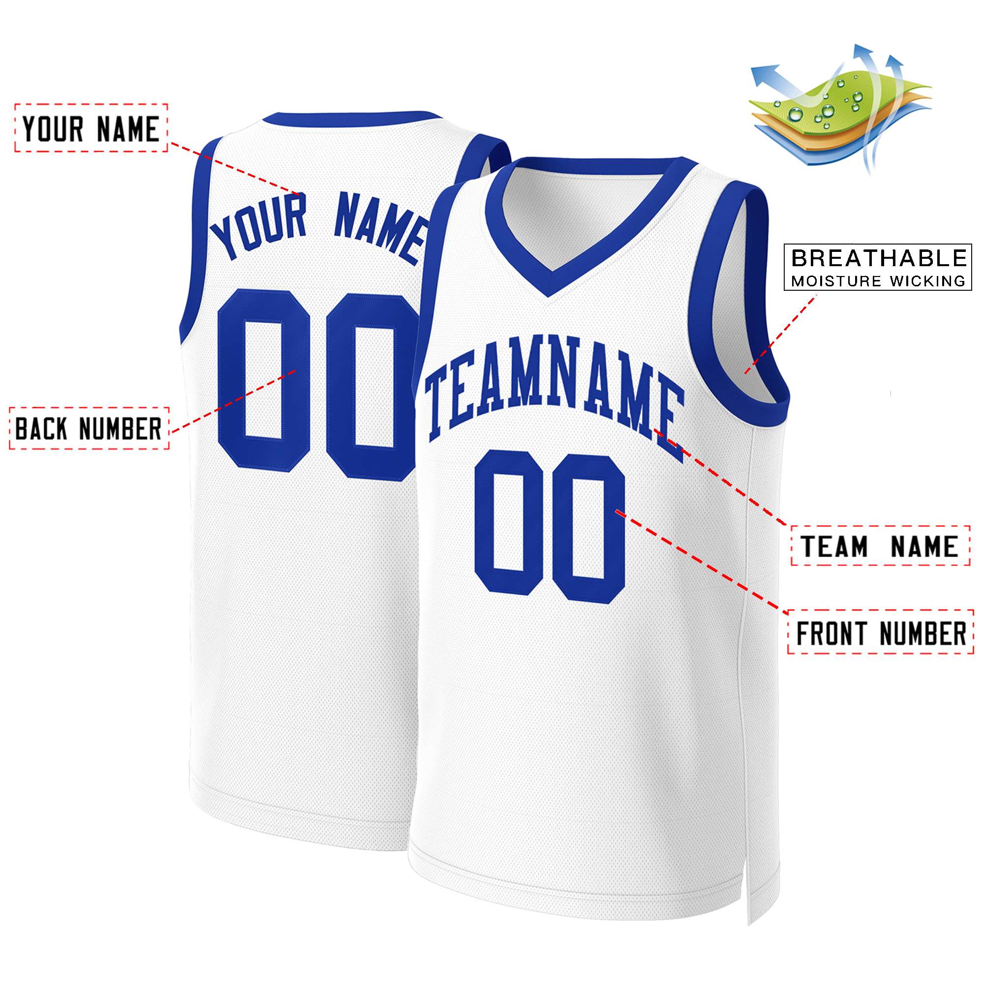 Custom White Royal Classic Tops Basketball Jersey - Image 2