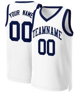 Custom White Navy Blue Classic Tops Basketball Jersey
