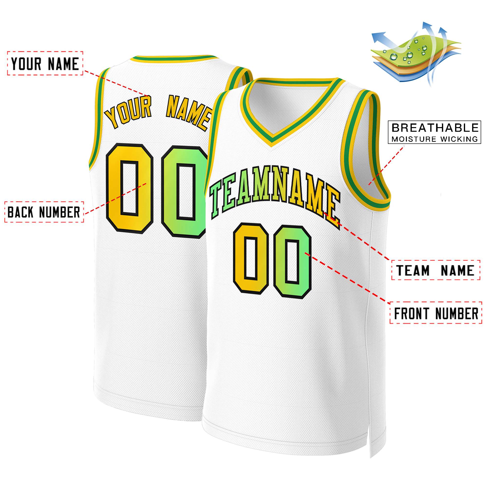 Custom White Green-Black Classic Gradient Fashion Tops Basketball Jersey - Image 2
