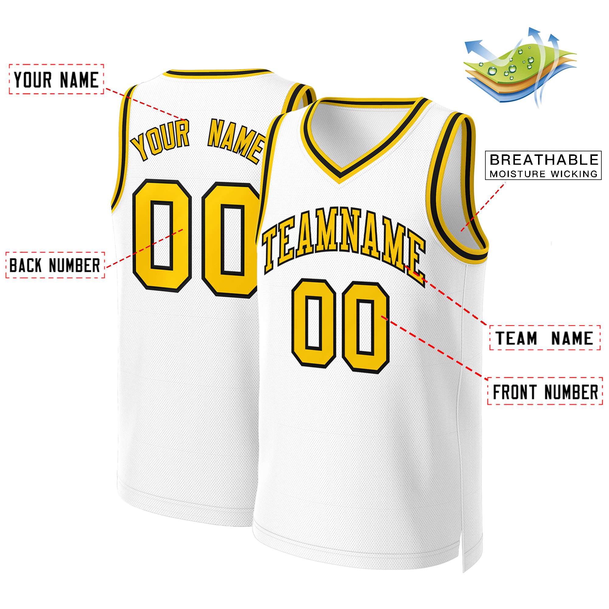 Custom White Yellow-Black Classic Tops Basketball Jersey - Image 2