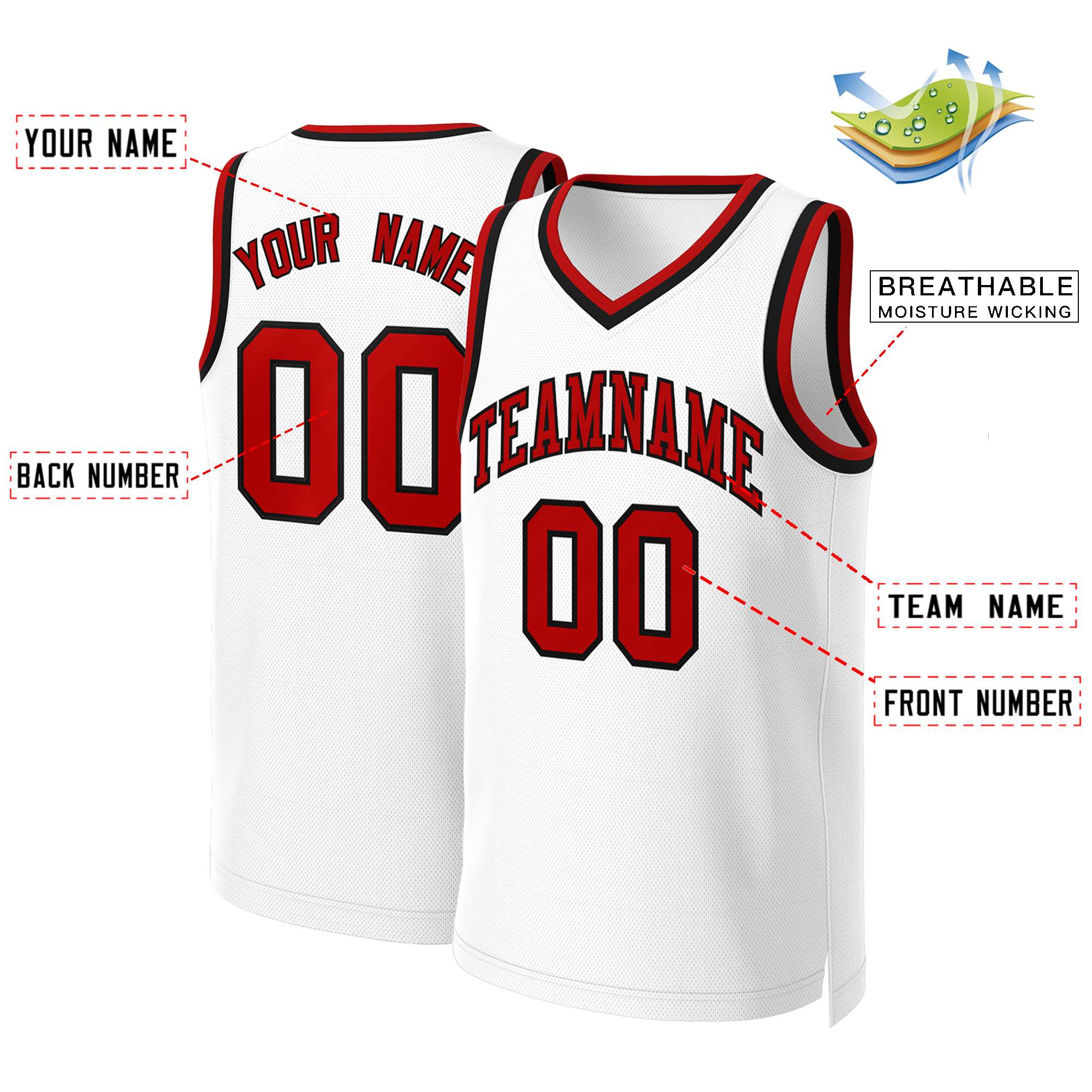 Custom White Red-Black Classic Tops Basketball Jersey - Image 2