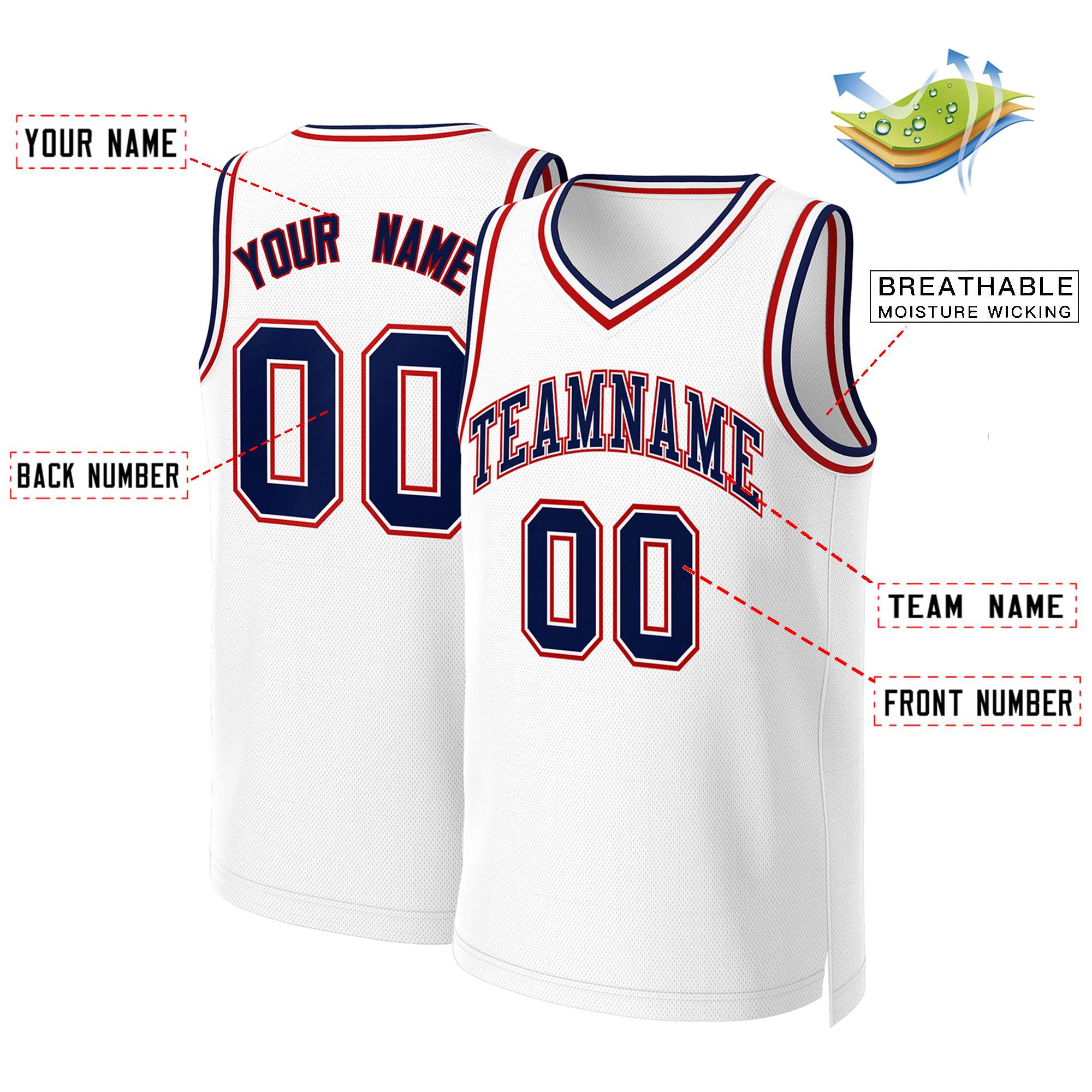 Custom White Navy-White Classic Tops Basketball Jersey - Image 2