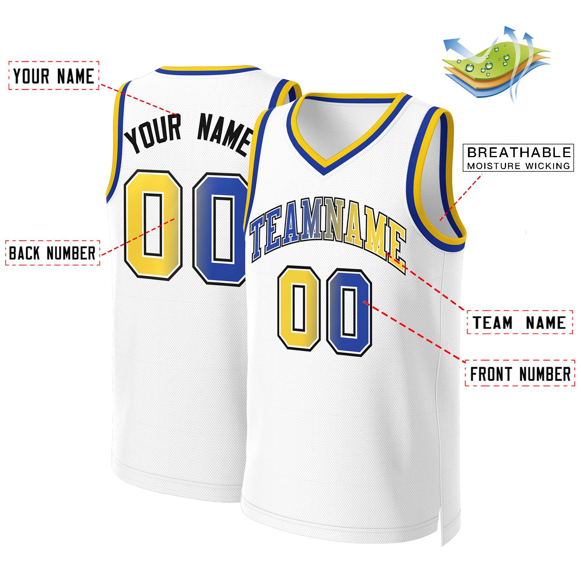 Custom White Royal-White Classic Gradient Fashion Tops Basketball Jersey - Image 2