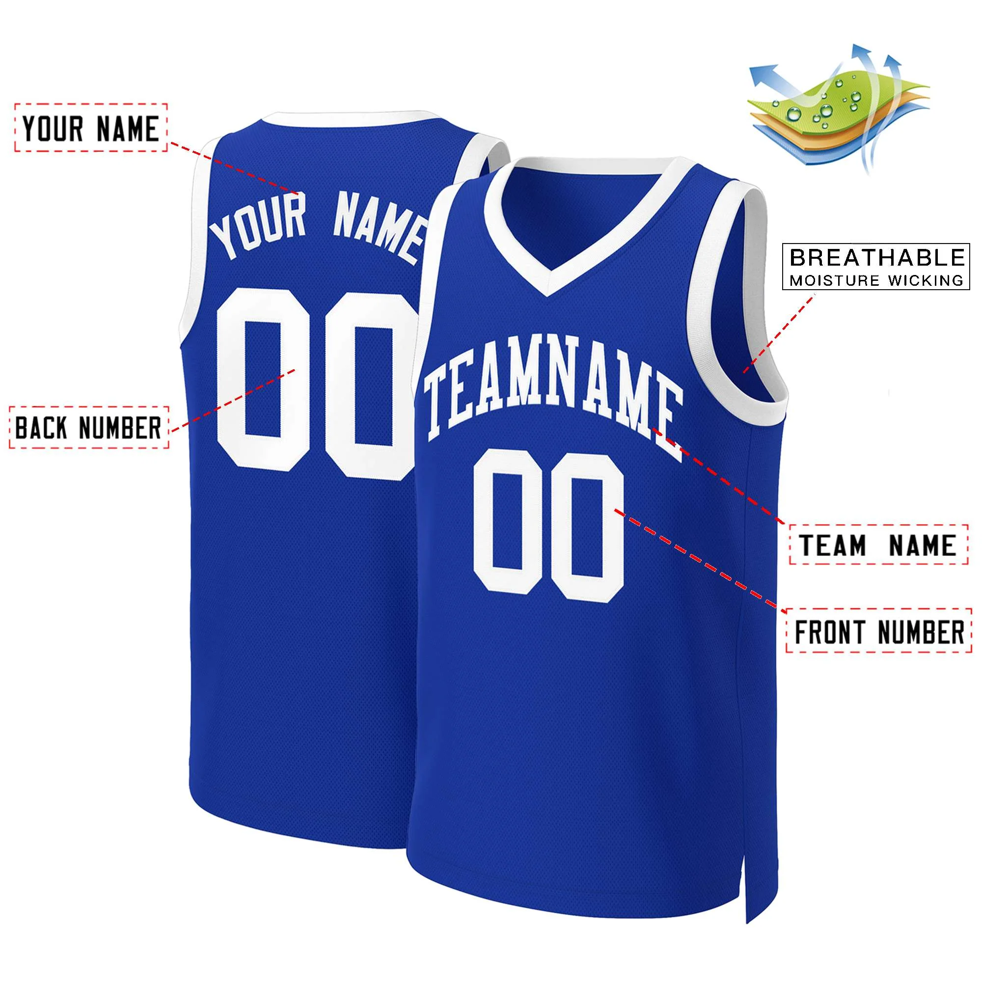 Custom Royal White Classic Tops Basketball Jersey - Image 2