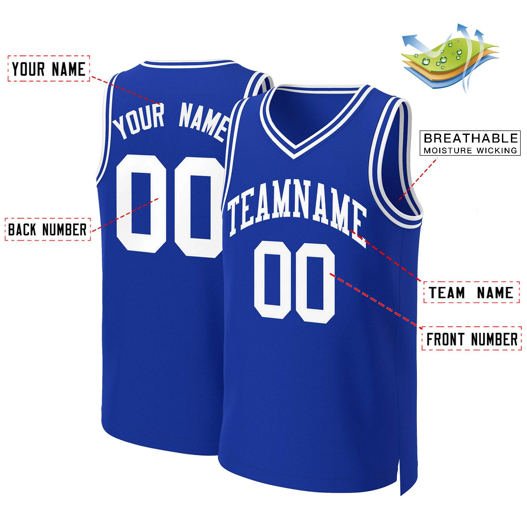 Custom Royal White Classic Tops Basketball Jersey - Image 2