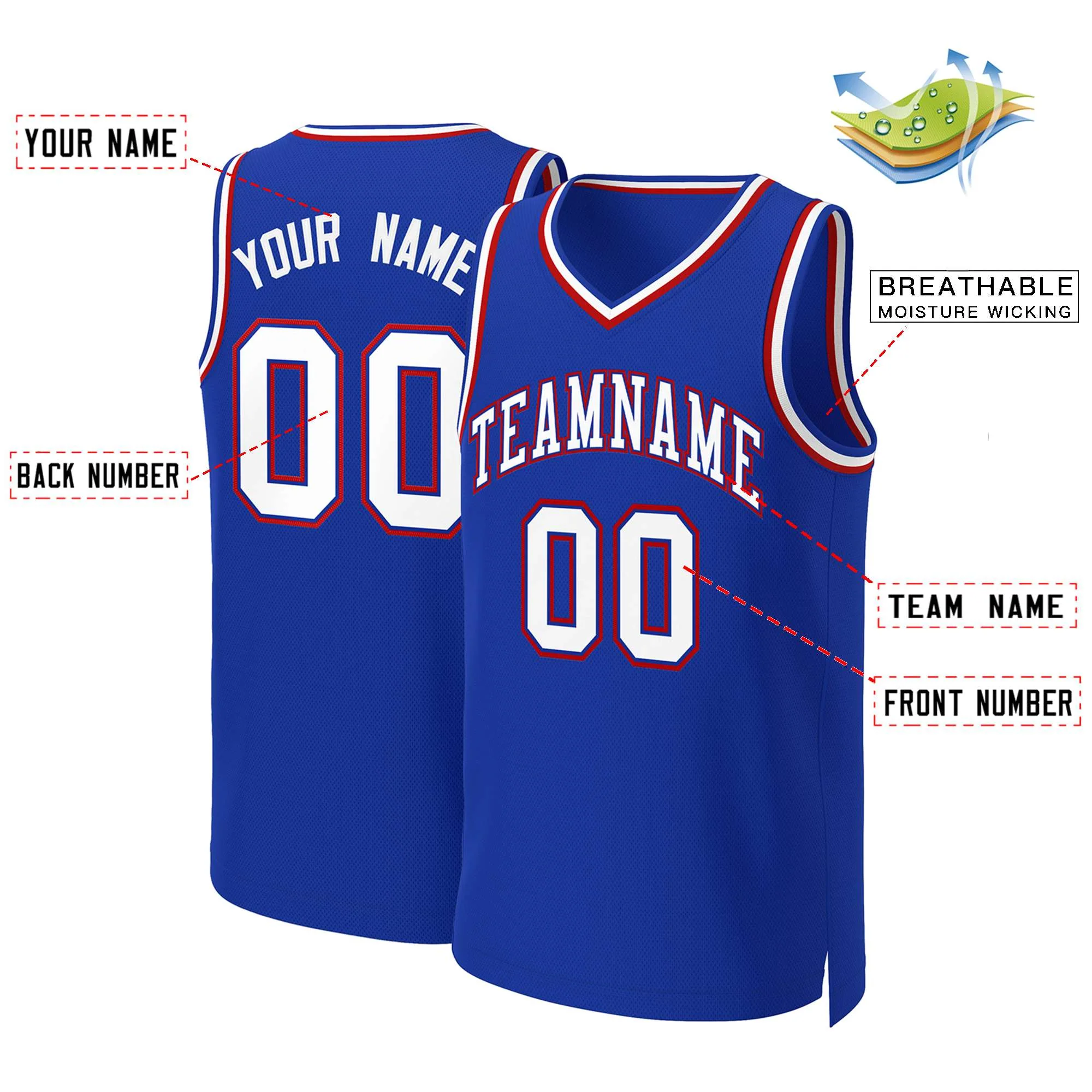 Custom Royal White-Royal Classic Tops Basketball Jersey - Image 2