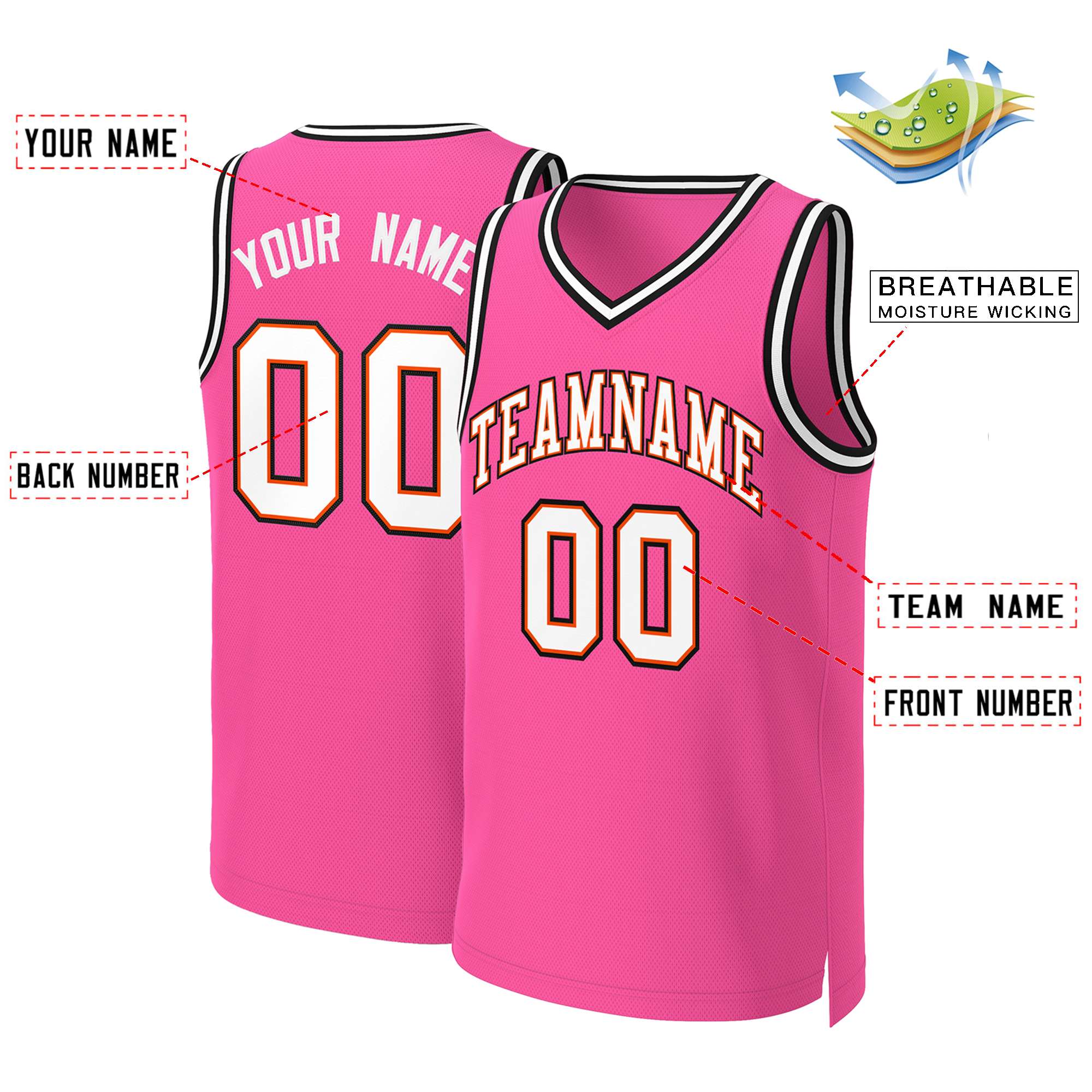 Custom Pink White-Orange Classic Tops Basketball Jersey - Image 2