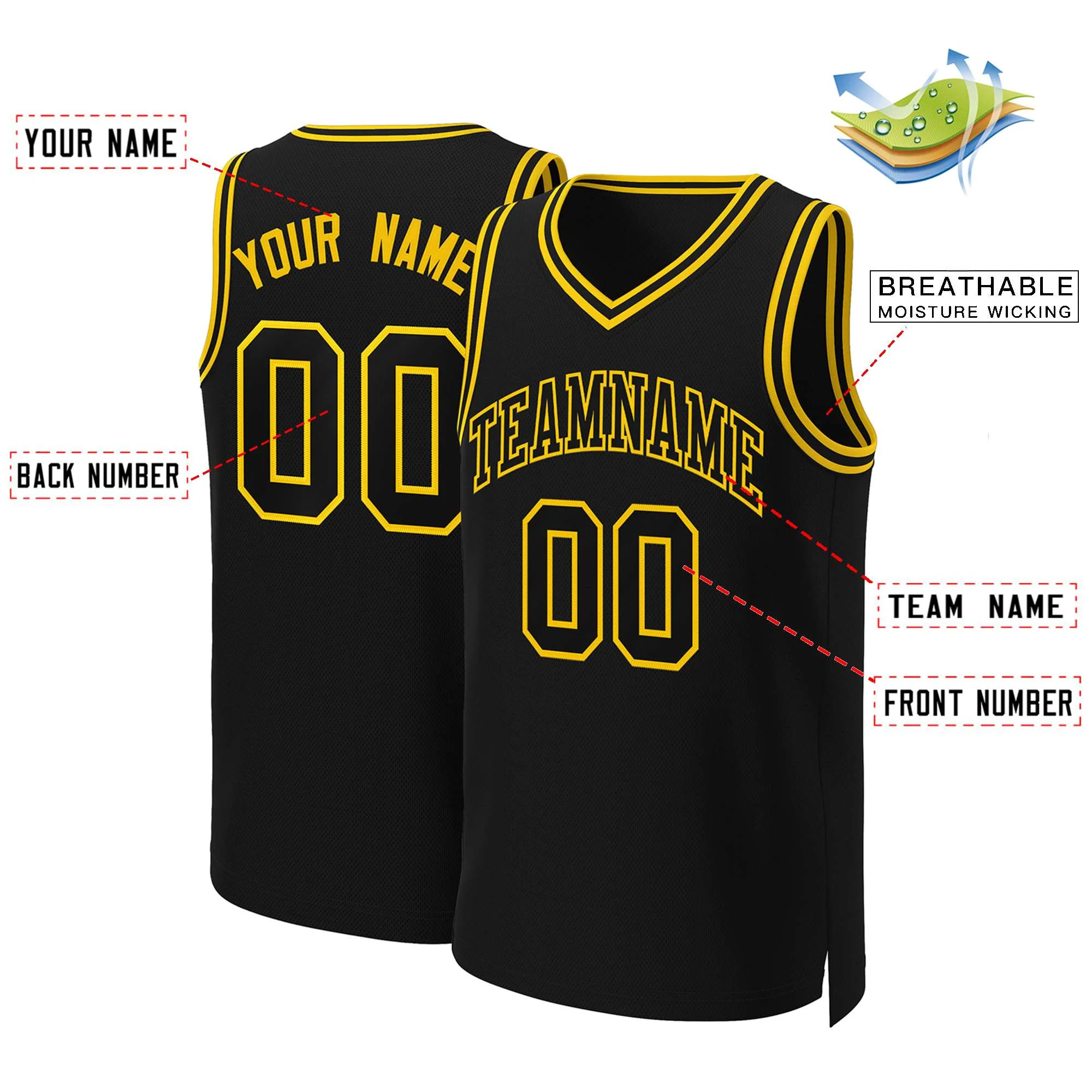 Custom Black Black-Yellow Classic Tops Basketball Jersey - Image 2