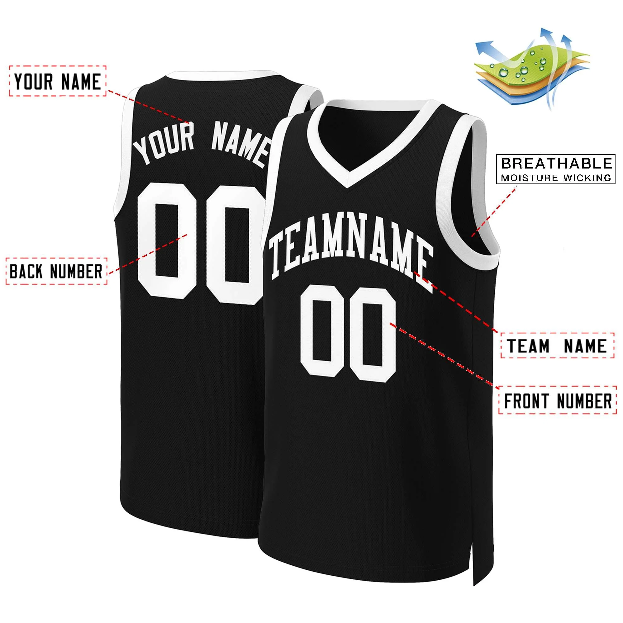 Custom Black White Classic Tops Basketball Jersey - Image 2