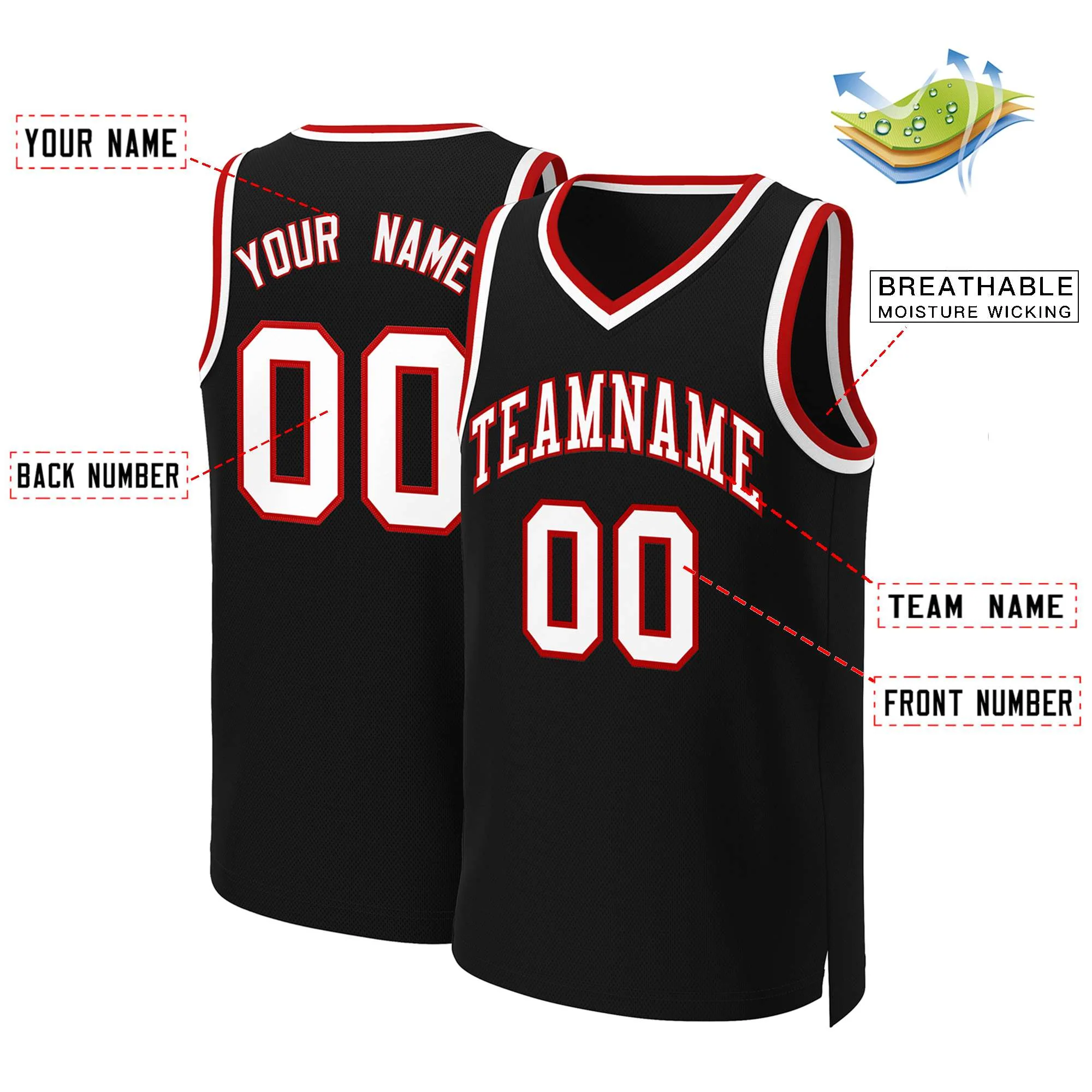 Custom Black White-Red Classic Tops Basketball Jersey - Image 2