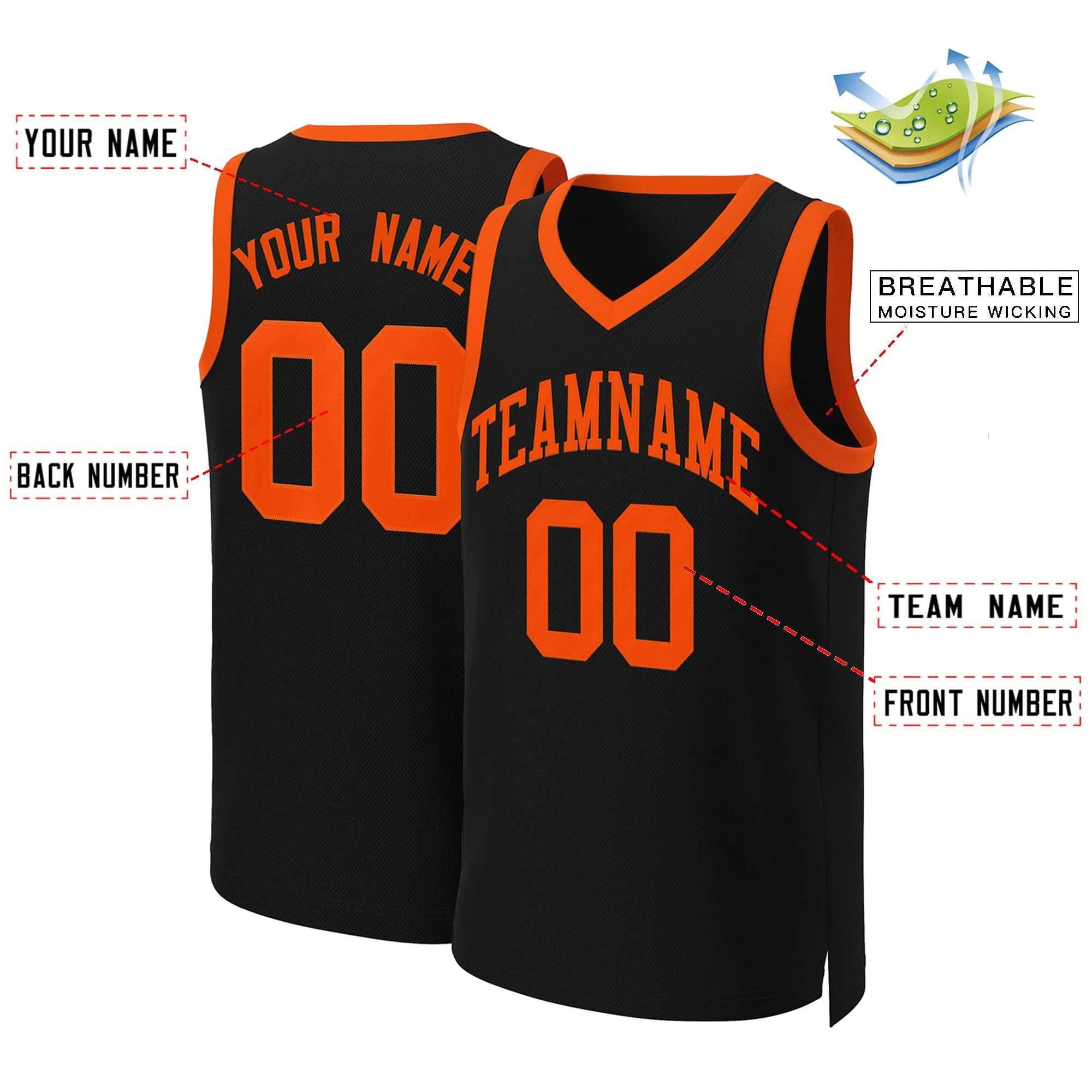 Custom Black Orange Classic Tops Basketball Jersey - Image 2