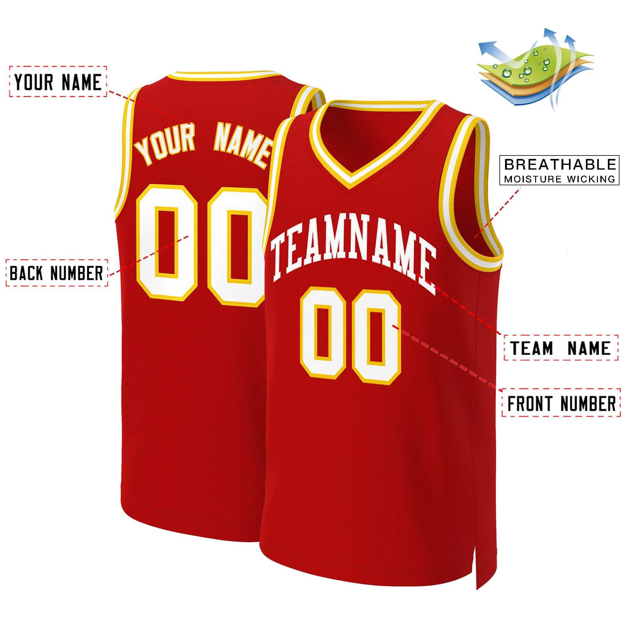 Custom Red White Classic Tops Basketball Jersey - Image 2