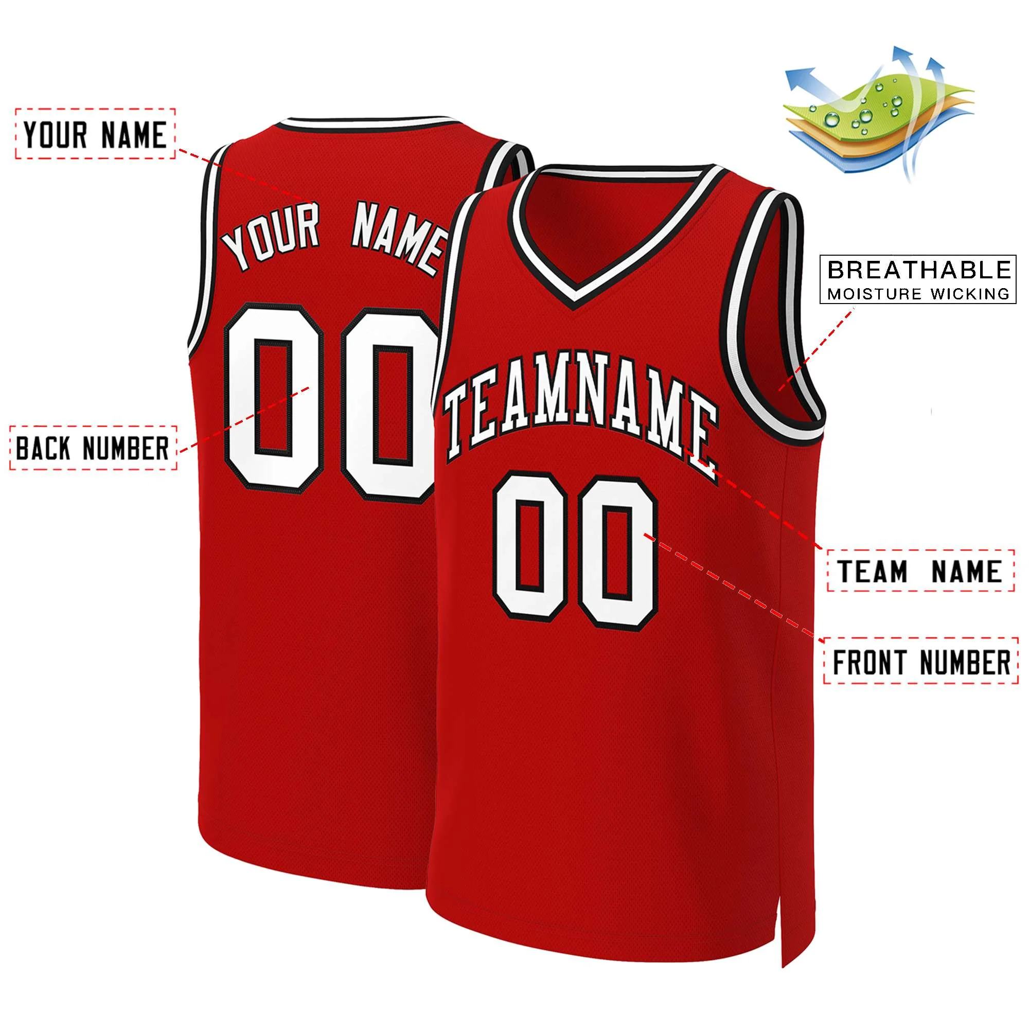 Custom Red White-Black Classic Tops Basketball Jersey - Image 2