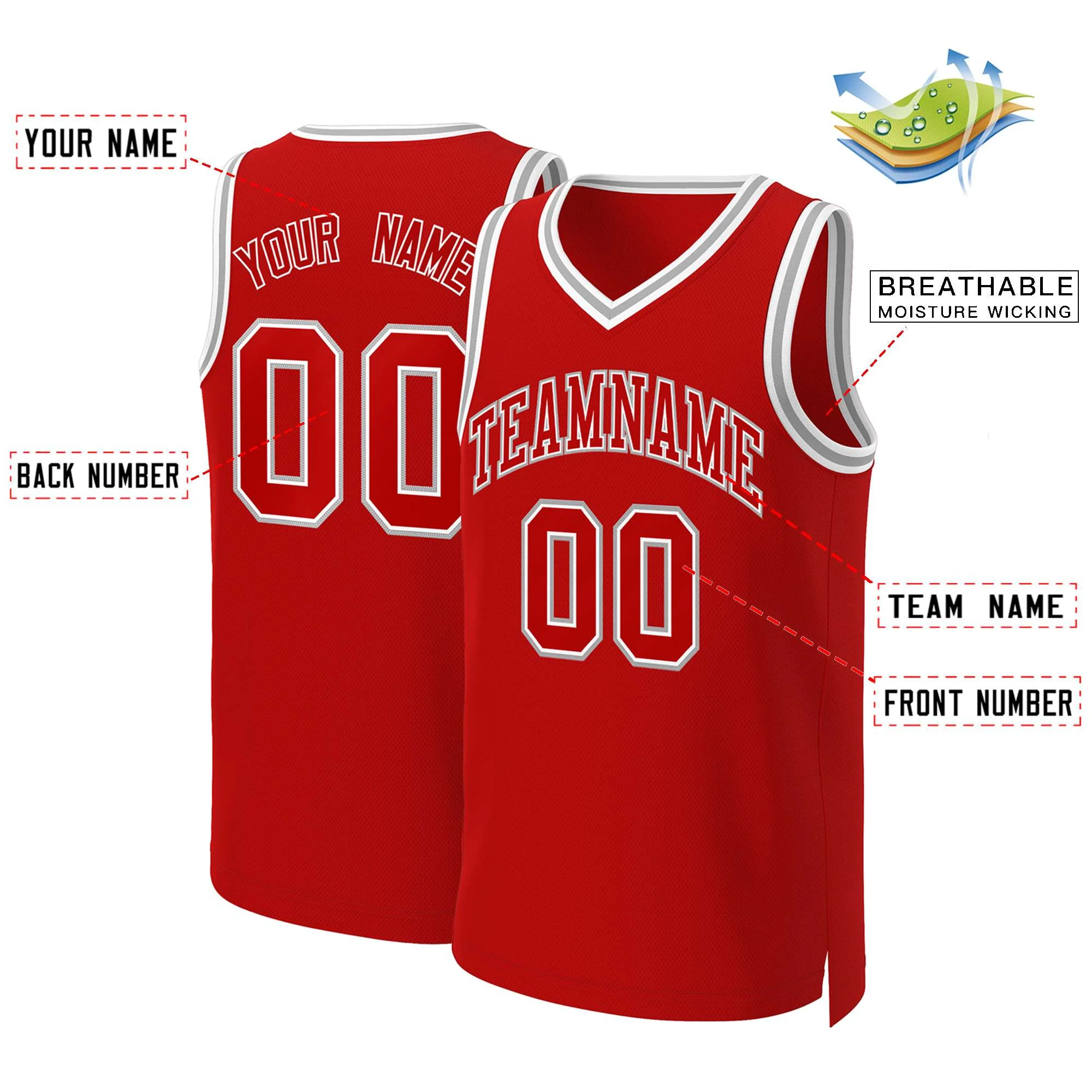 Custom Red Red-White Classic Tops Basketball Jersey - Image 2