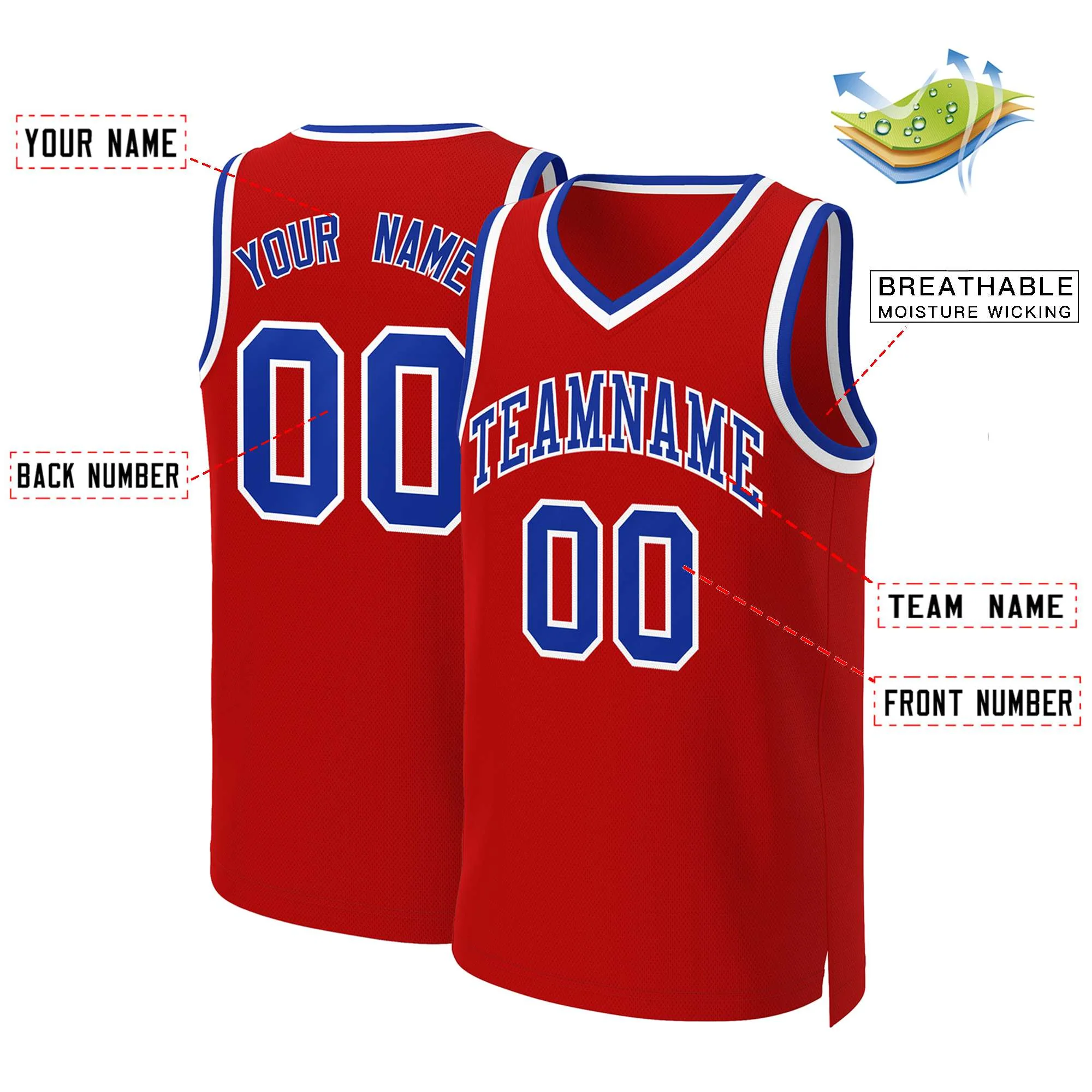 Custom Red Royal-White Classic Tops Basketball Jersey - Image 2
