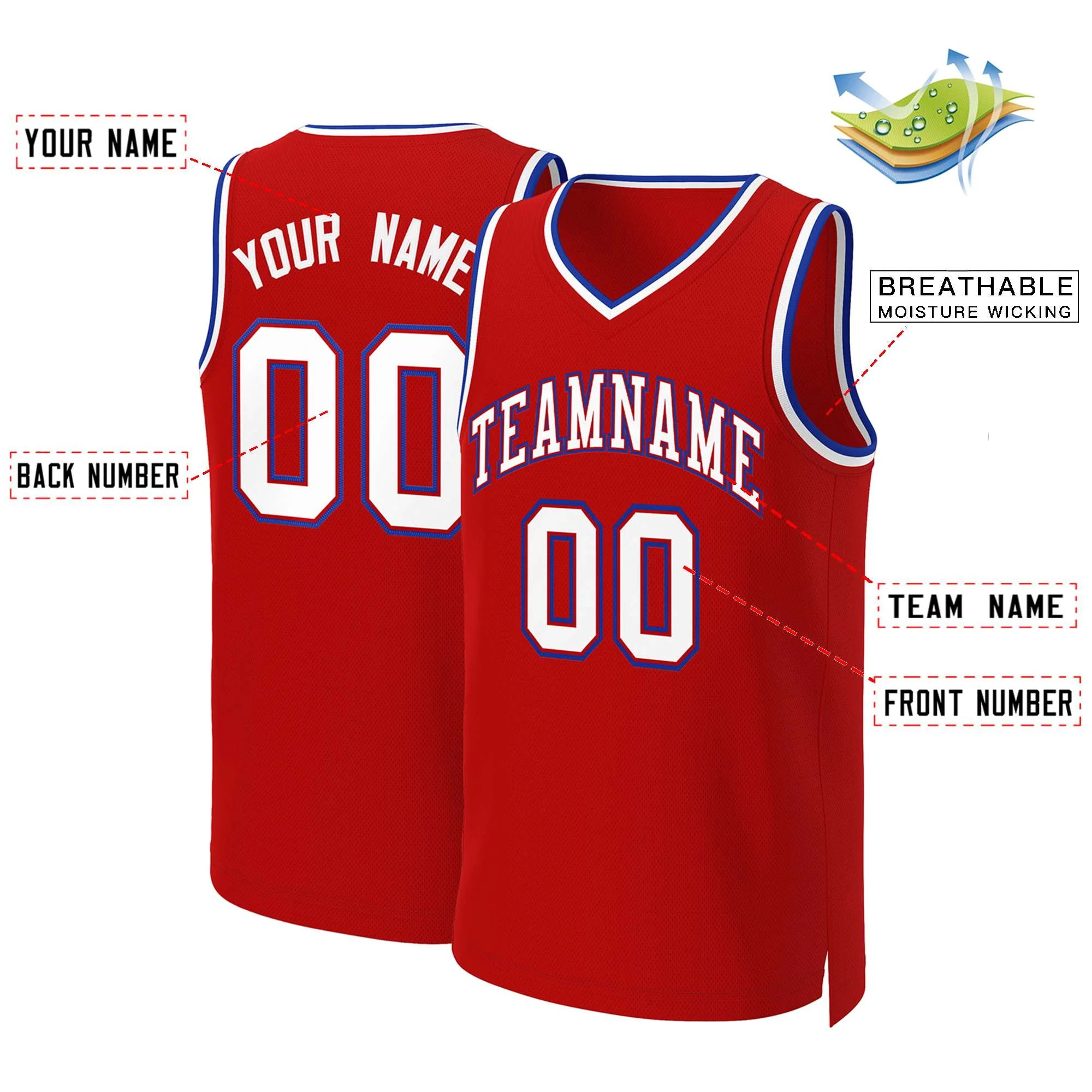 Custom Red White-Red Classic Tops Basketball Jersey - Image 2