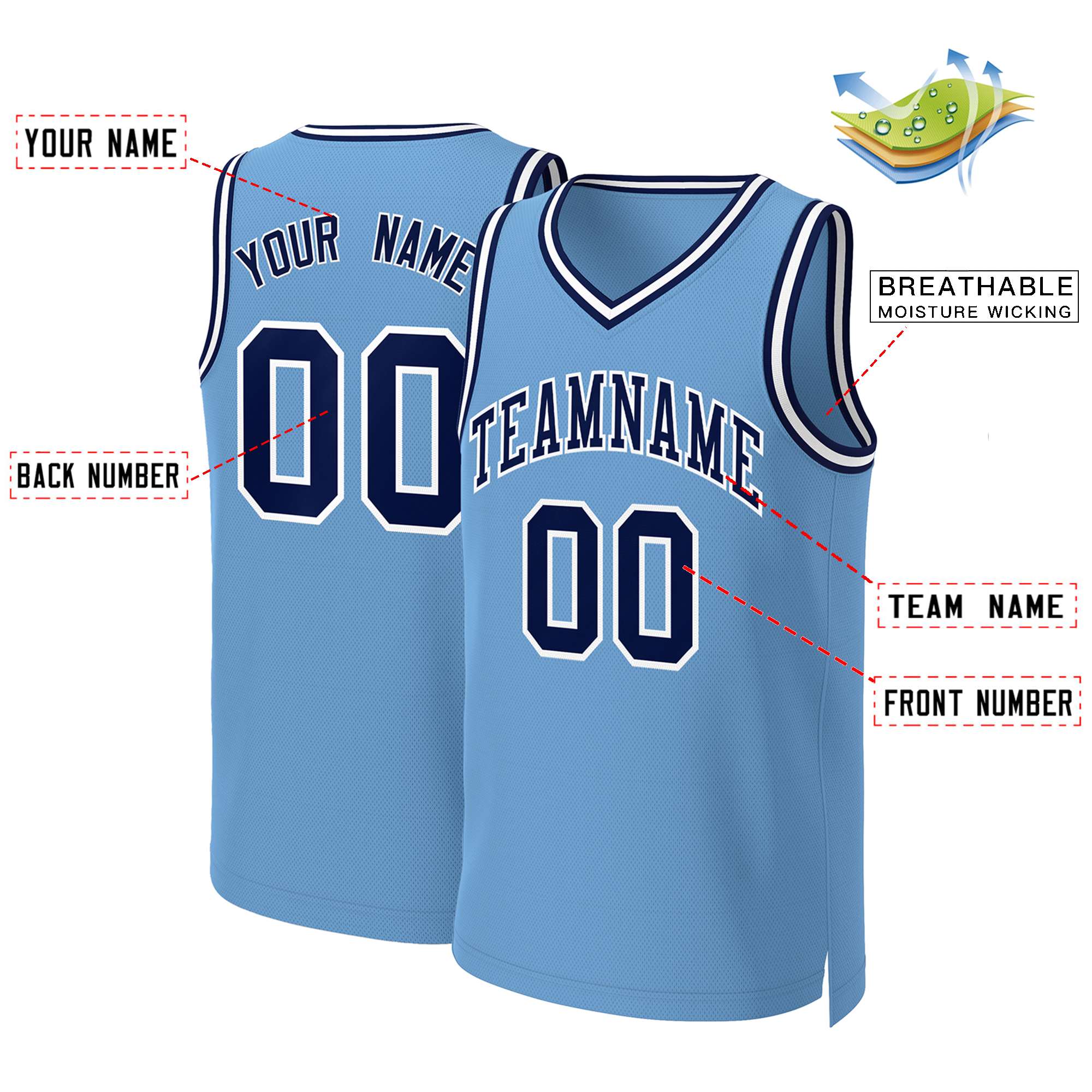 Custom Light Blue Navy-White Classic Tops Basketball Jersey - Image 2