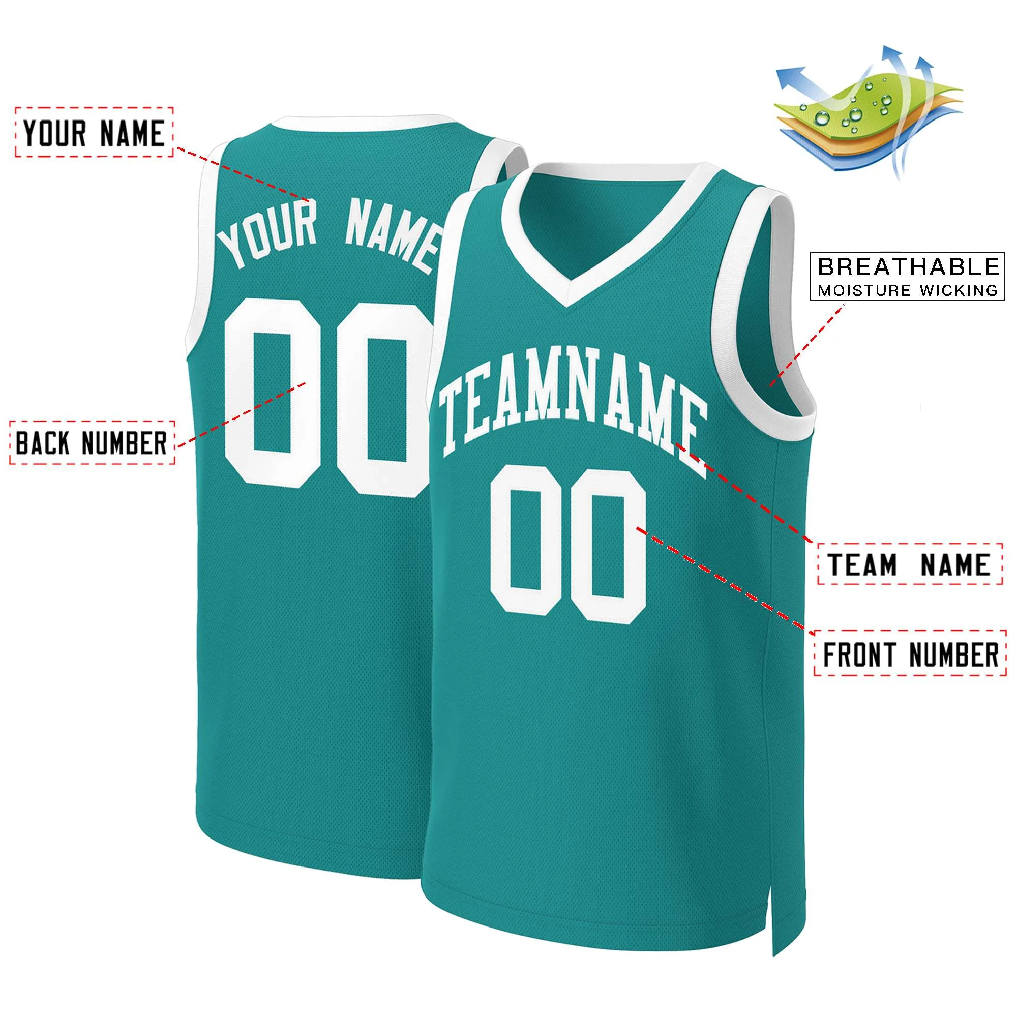 Custom Teal White Classic Tops Basketball Jersey - Image 2