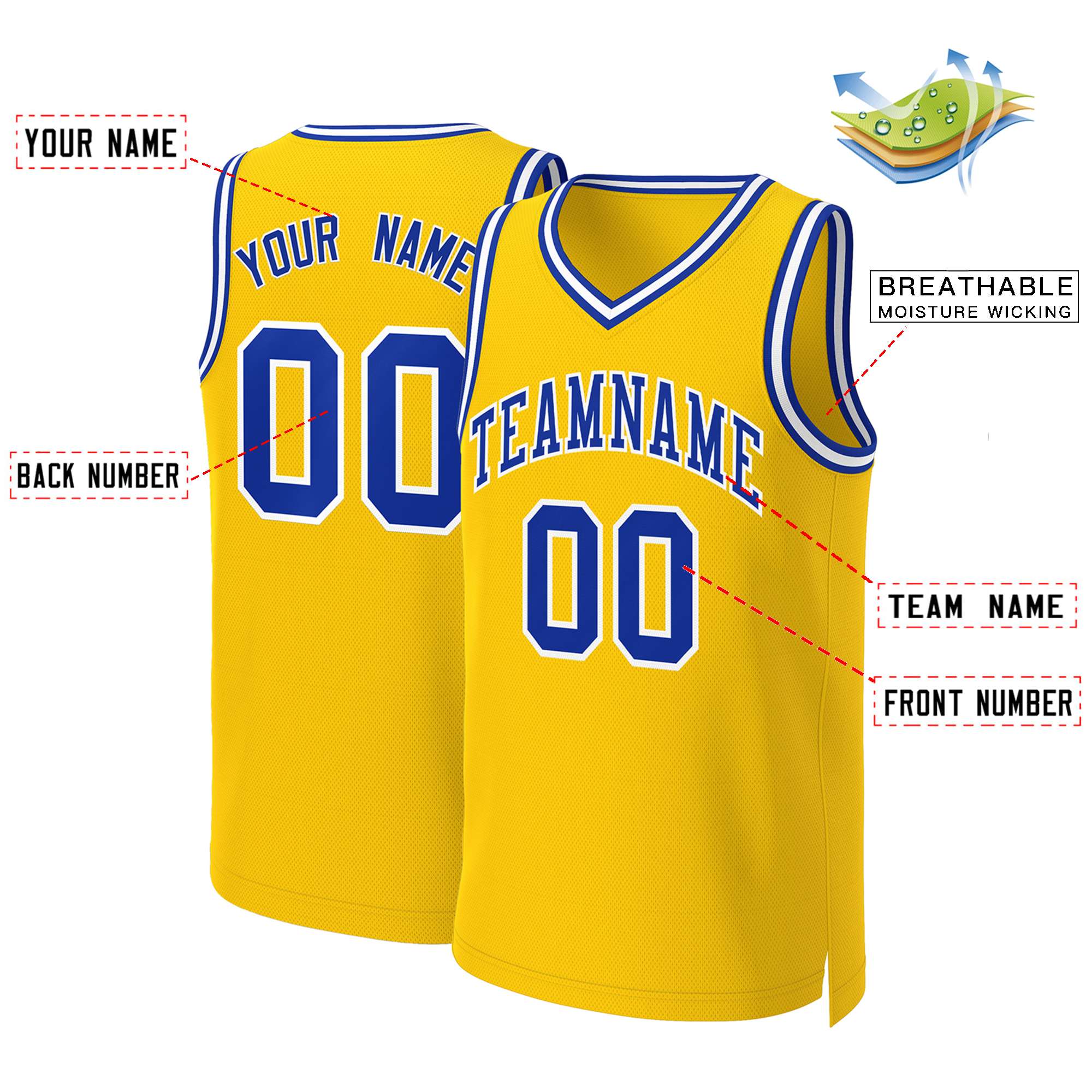 Custom Yellow Royal-White Classic Tops Basketball Jersey - Image 2