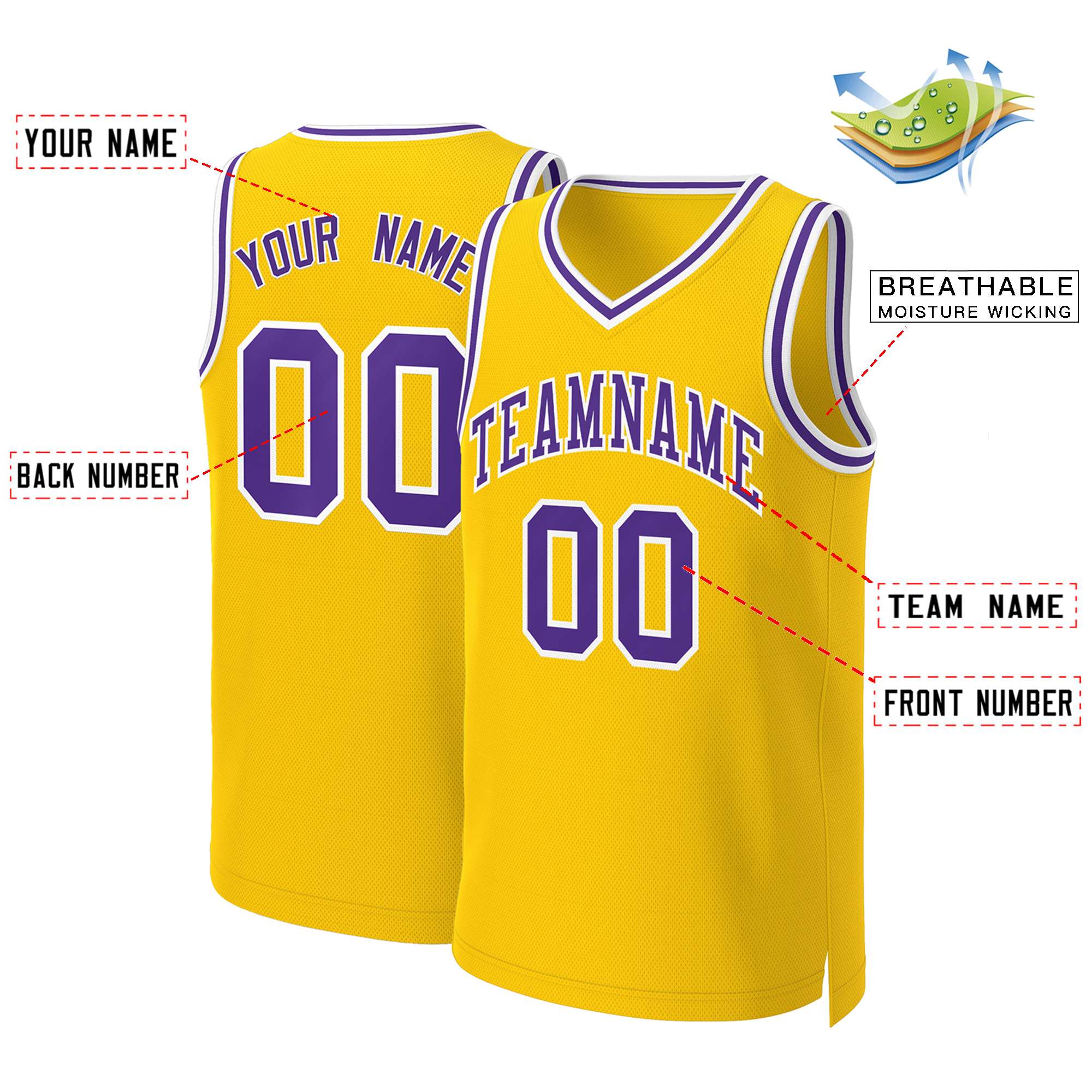 Custom Yellow Purple-White Classic Tops Basketball Jersey - Image 2