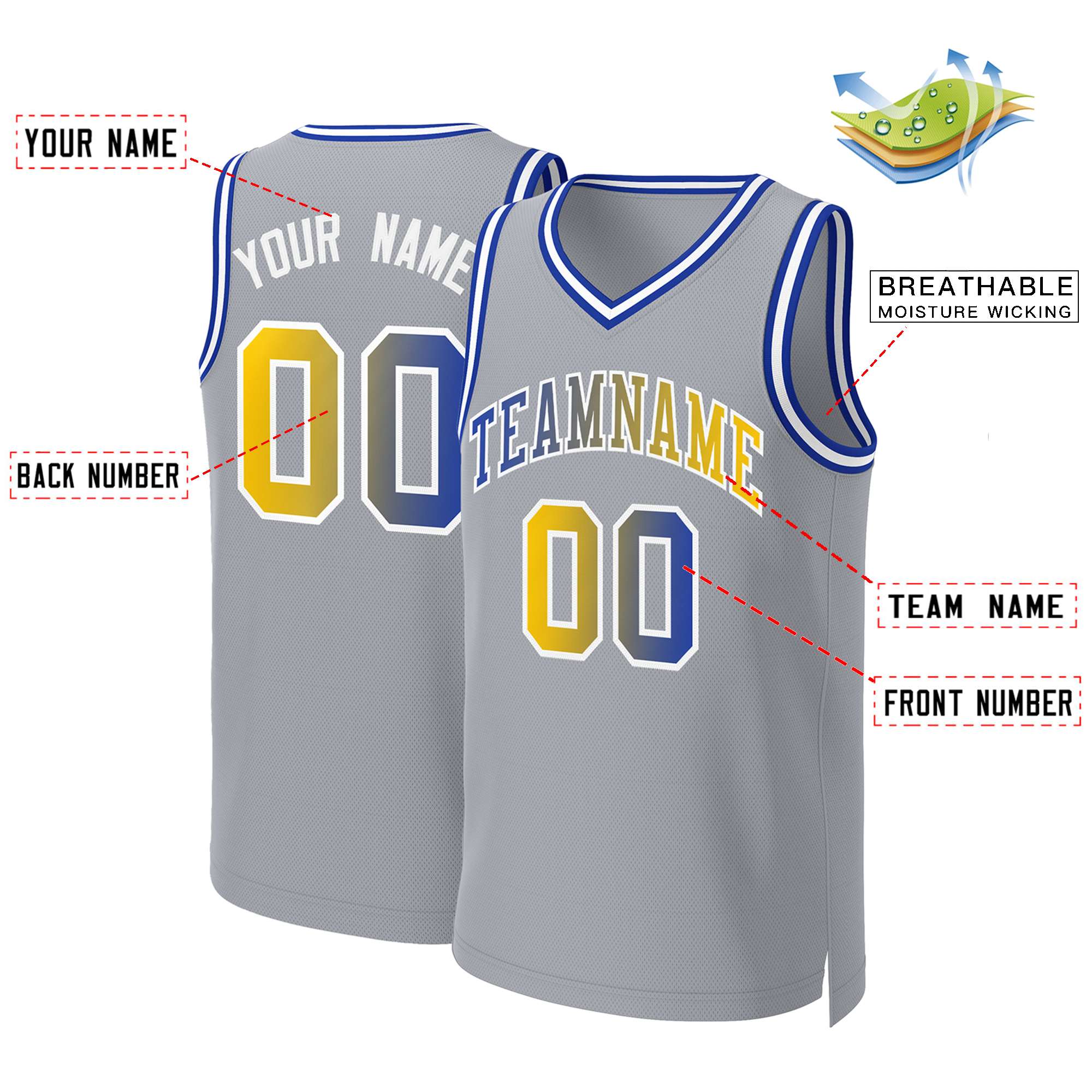 Custom Gray Royal-White Classic Gradient Fashion Tops Basketball Jersey - Image 2