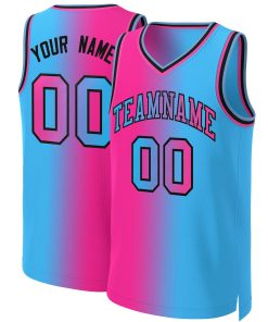 Custom Pink Blue-Black Gradient Fashion Tops Basketball Jersey