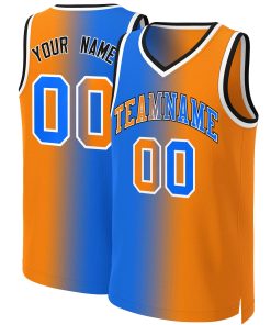 Custom Blue Orange-White Gradient Fashion Tops Basketball Jersey