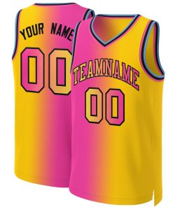 Custom Pink Yellow-Black Gradient Fashion Tops Basketball Jersey