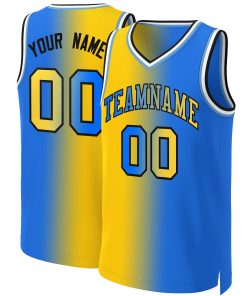 Custom Yellow Blue-Black Gradient Fashion Tops Basketball Jersey