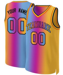 Custom Pink Yellow-Black Gradient Fashion Tops Basketball Jersey