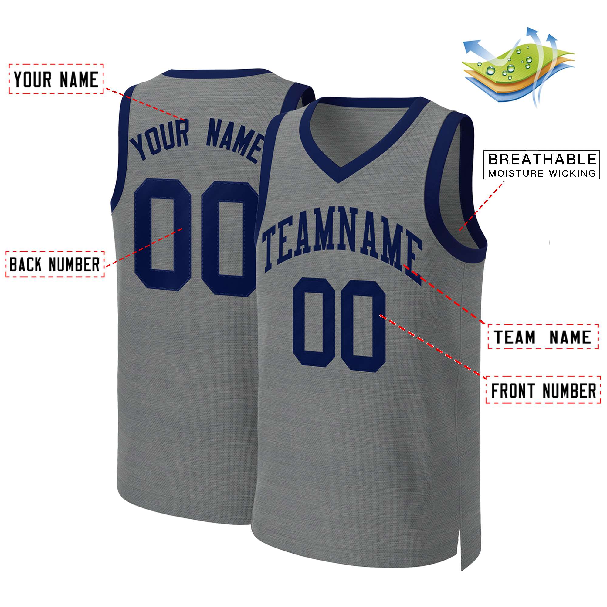 Custom Dark Gray Navy Classic Tops Basketball Jersey - Image 2