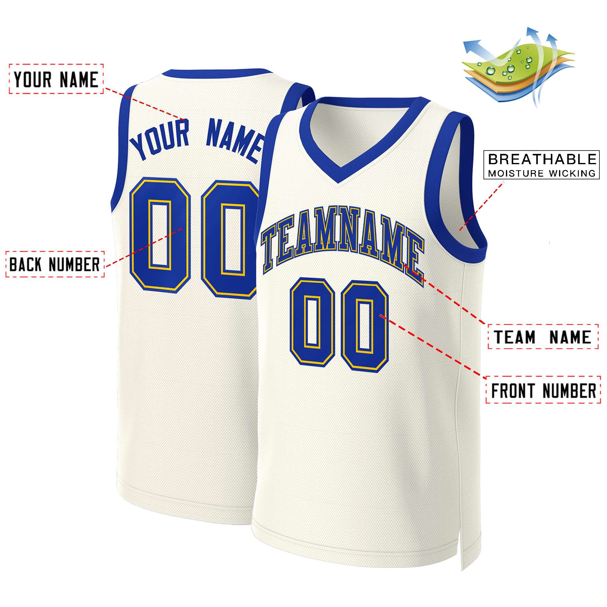 Custom Khaki Royal-Yellow Classic Tops Basketball Jersey - Image 2