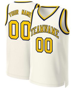 Custom Khaki Yellow-Navy Classic Tops Basketball Jersey
