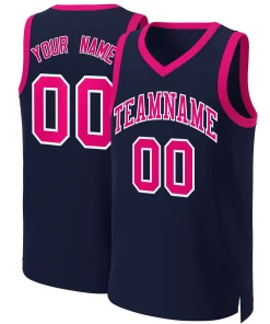 Custom Navy Pink-White Classic Tops Basketball Jersey