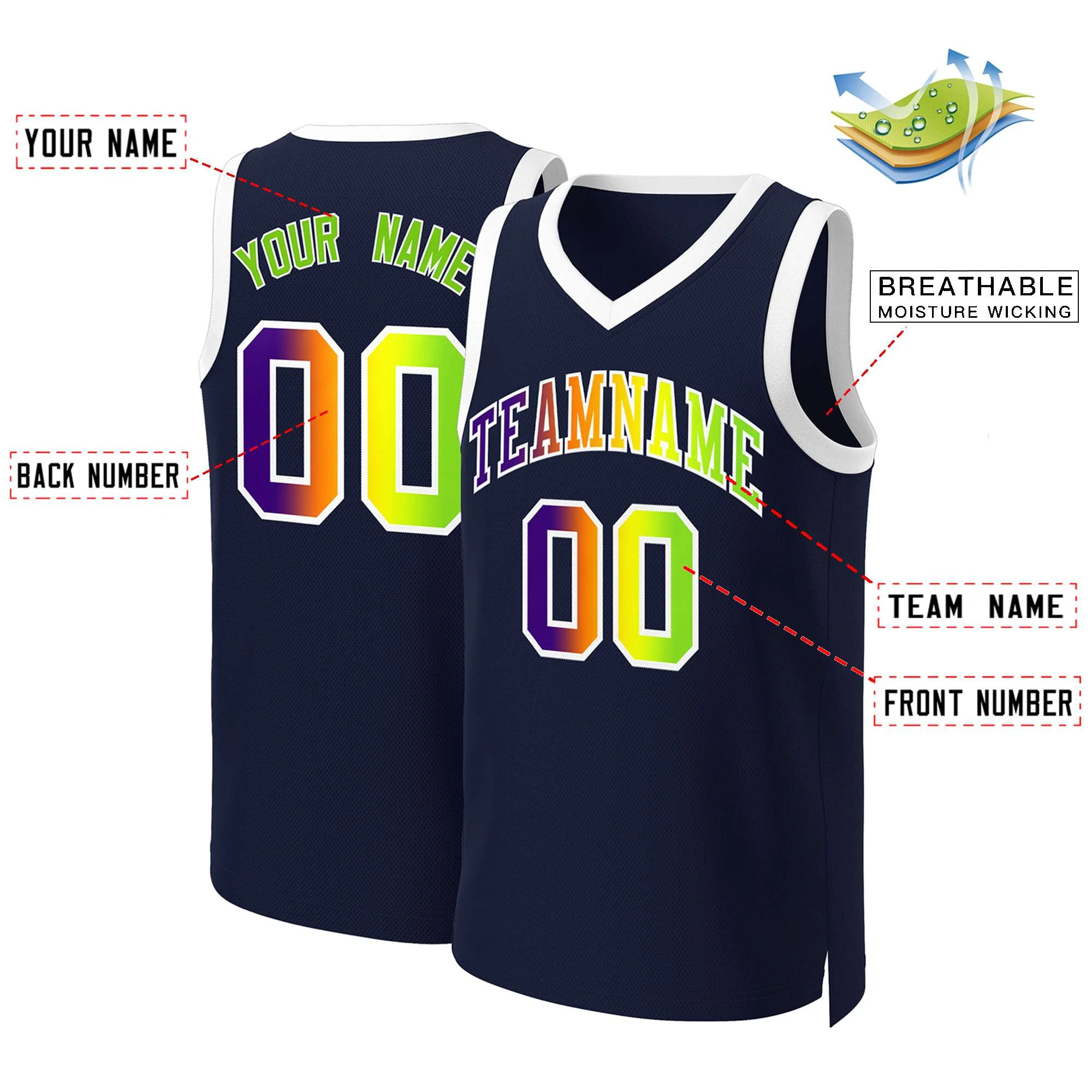 Custom Navy Purple-White Classic Gradient Fashion Tops Basketball Jersey - Image 2