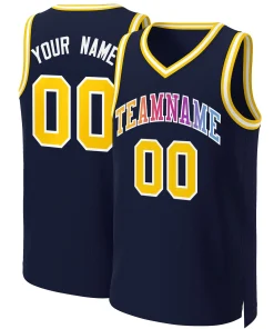 Custom Navy Yellow-White Classic Gradient Fashion Tops Basketball Jersey